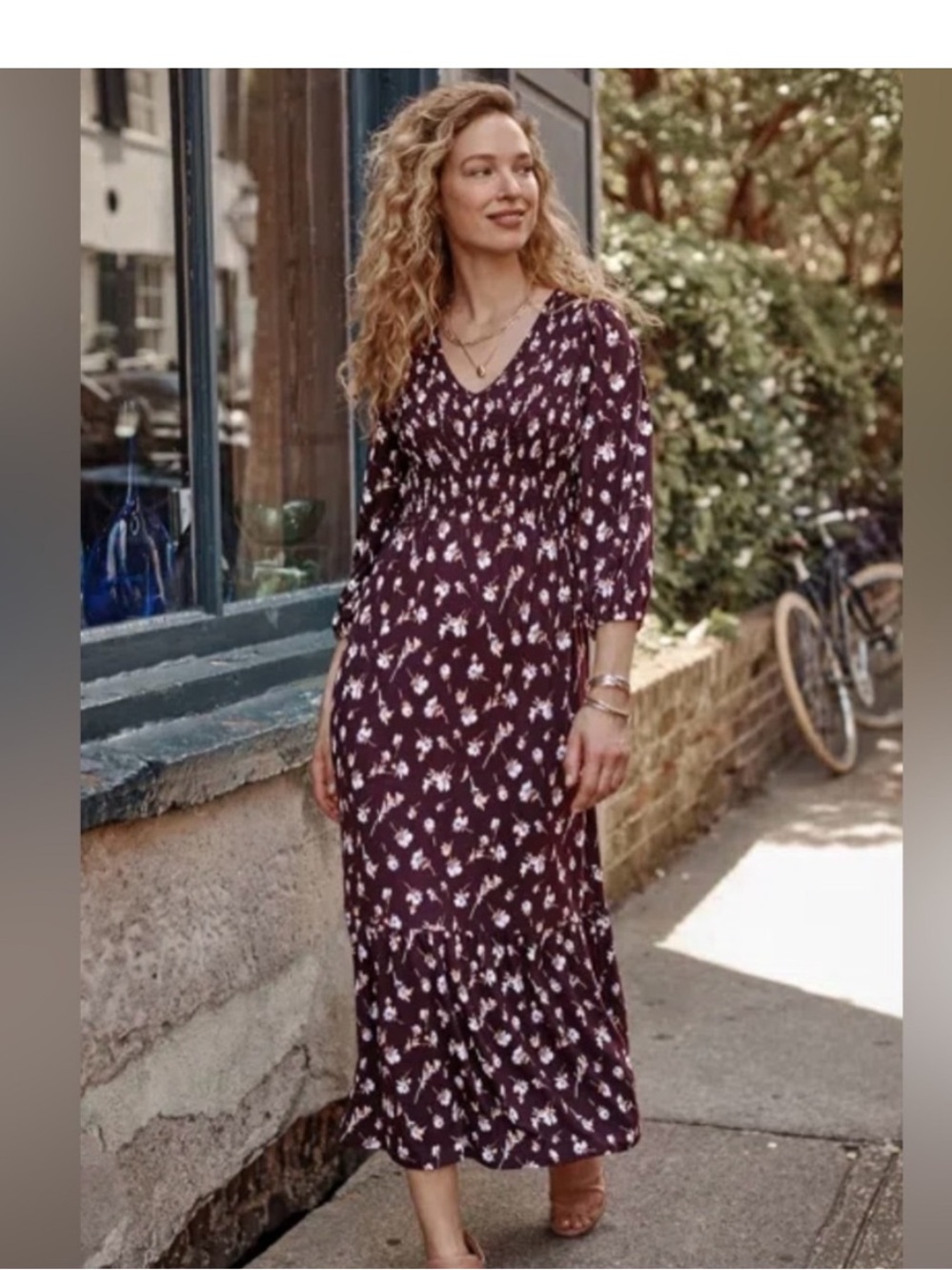 J.Jill Tiered Flounced Hem Midi Dress size Medium Deep Purple Floral